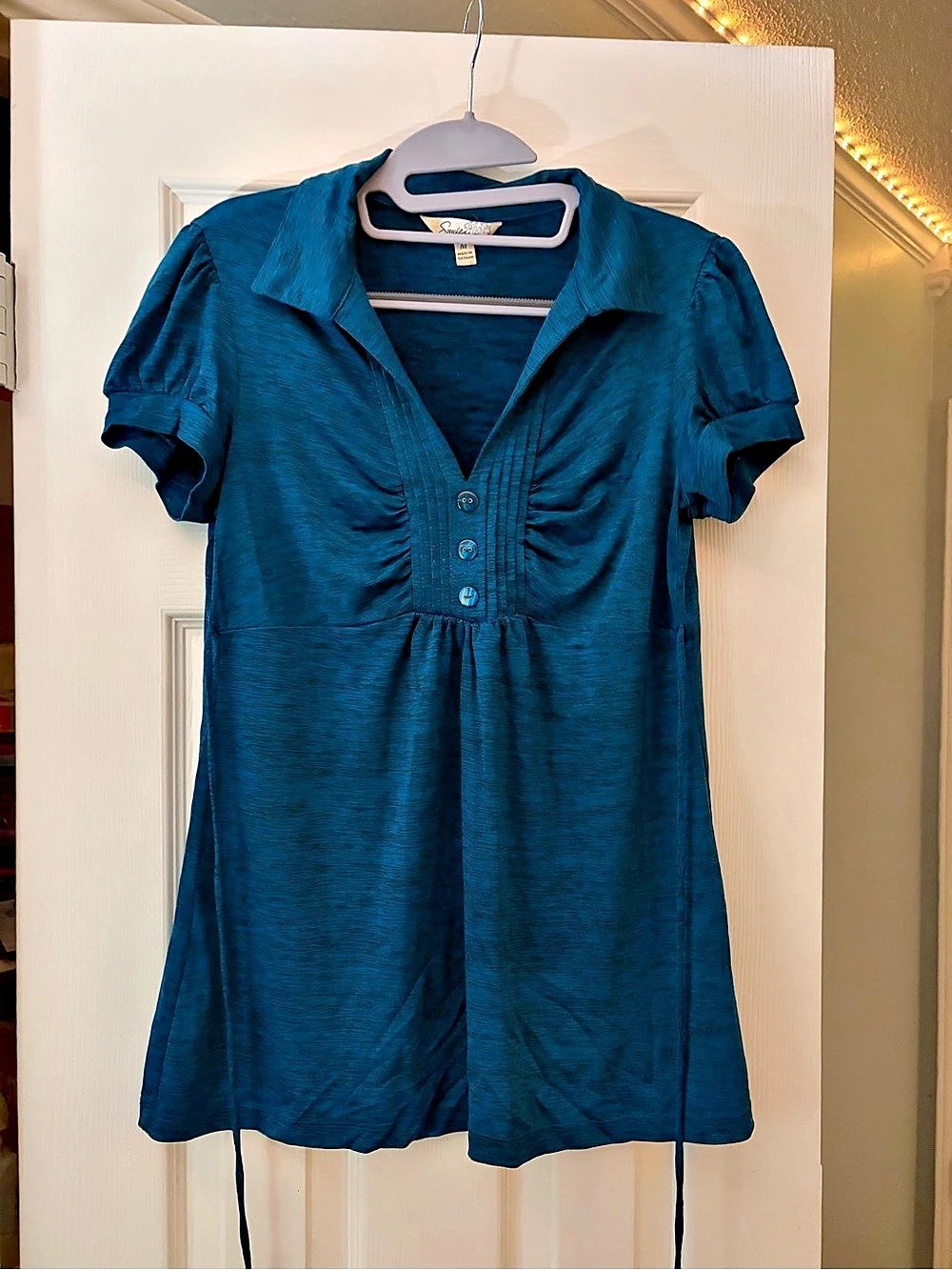 Y2K Teal Blue Babydoll Top / Office Siren Cami